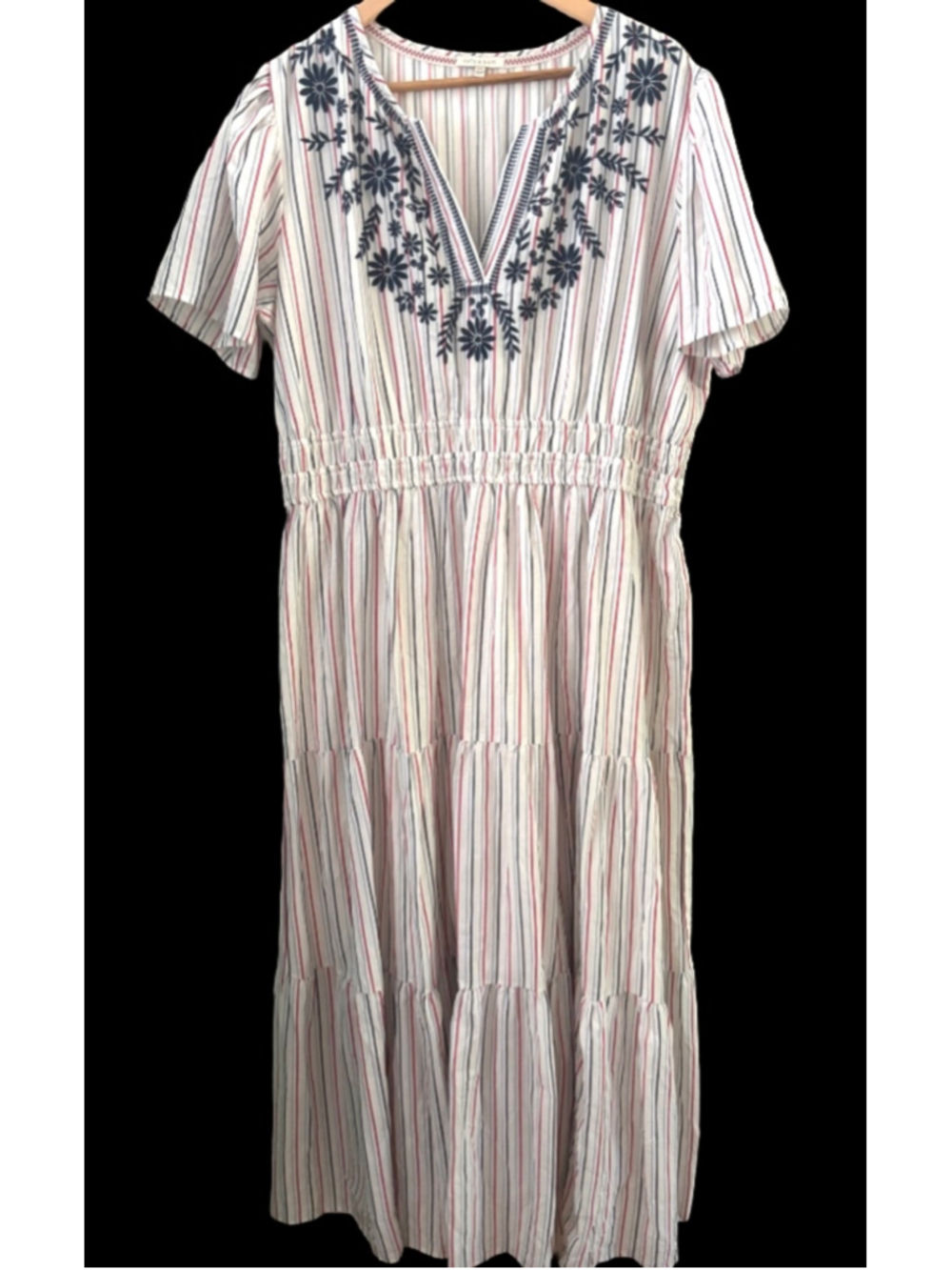 Kate & Sam wht, red & blu cotton stripe maxi drss WM XXL boho Cottagecore